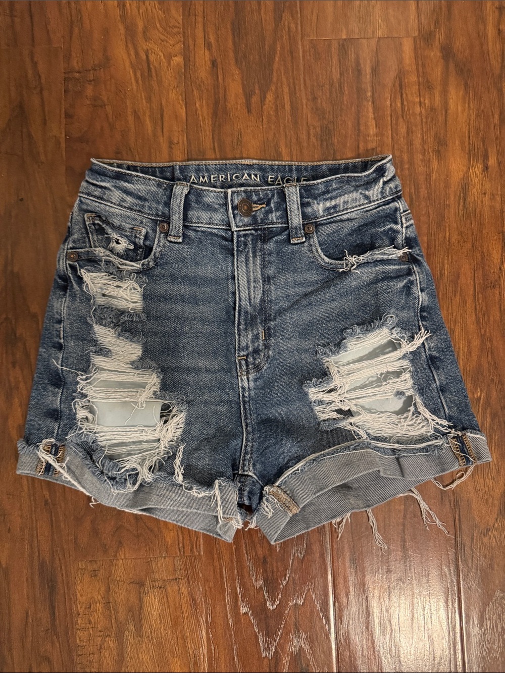 American Eagle Outfitters Women's Distressed Denim Shorts - Blue